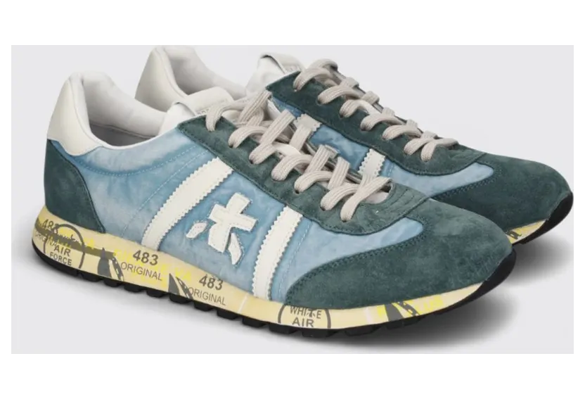 Premiata Lucy Sneakers in Suede and Used Nylon Blue (LUCY8188)