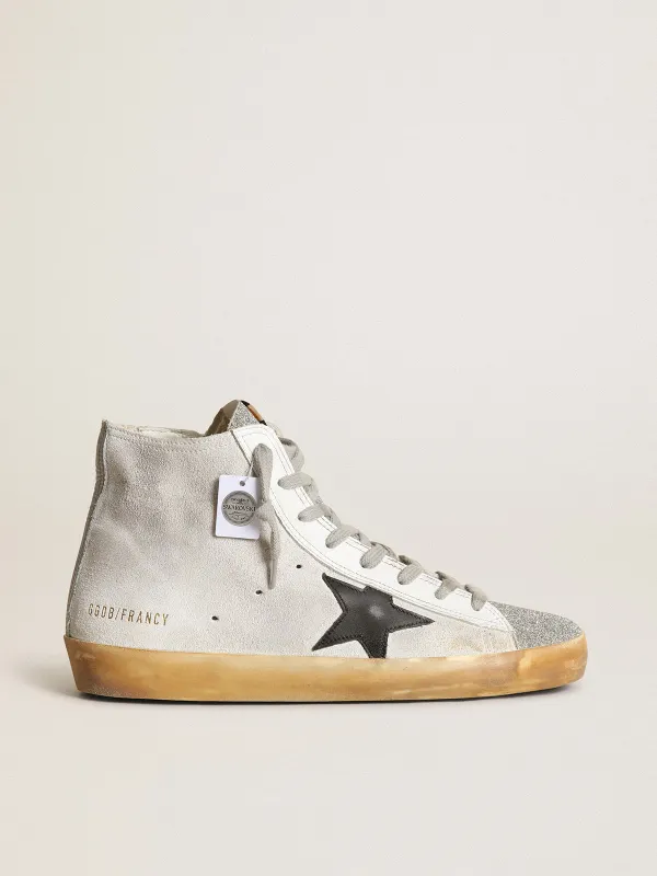 Golden Goose Women’S Francy In White Suede With Black Leather Star And Silver Swarovski Crystal Tongue (GWF00113.F003367.10250)
