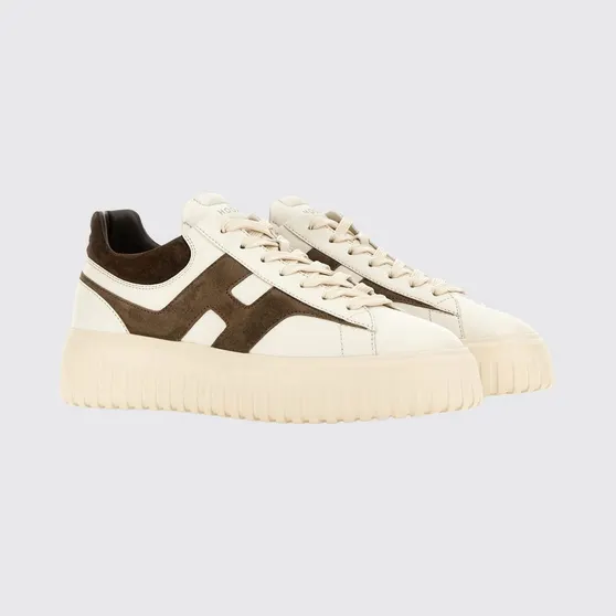 Hogan H-Stripes Leather and Suede Trainers with H Logo and Platform Sole White 1 (HXM6450FE91N1M762F)