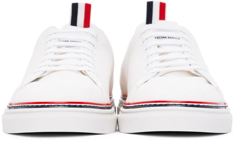 Thom Browne White Canvas Tennis Sneakers (MFD219A-01588)