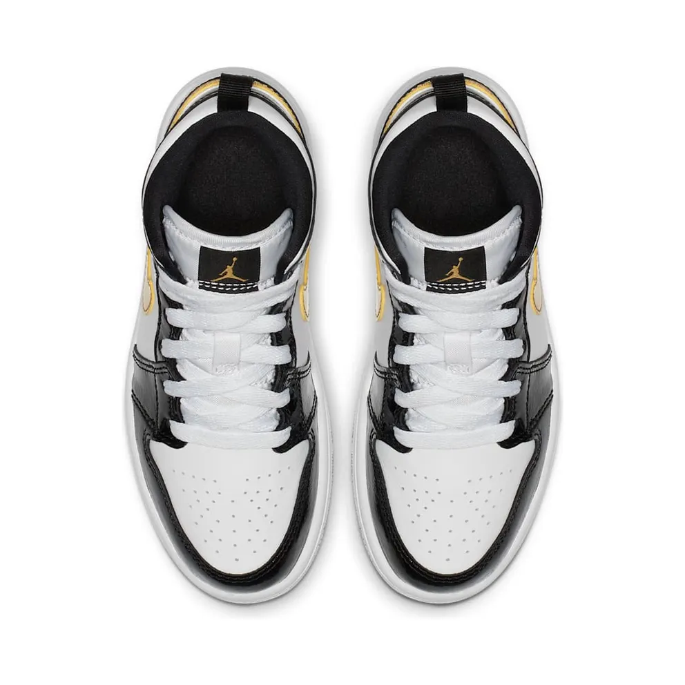 Jordan 1 Mid Patent Black White Gold (PS) Black/White-Metallic Gold (BQ6932-007)