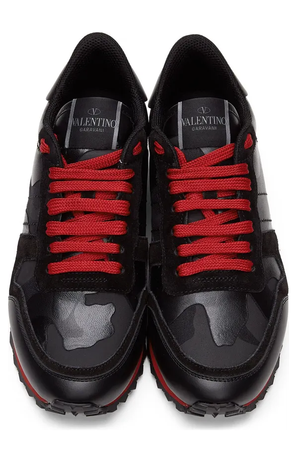 Valentino Garavani Black & Red Camo Rockrunner Sneakers (WY2S0723NSD) (5)