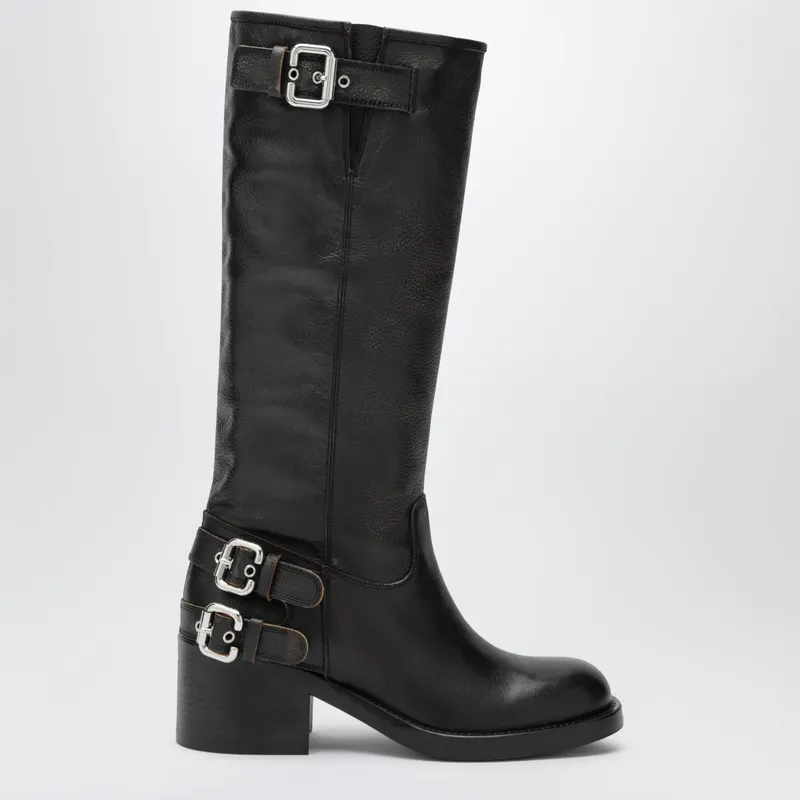 Dakota knee-high biker boots in black leather CHC25A12ESY/T_CHLOE-001_500-41