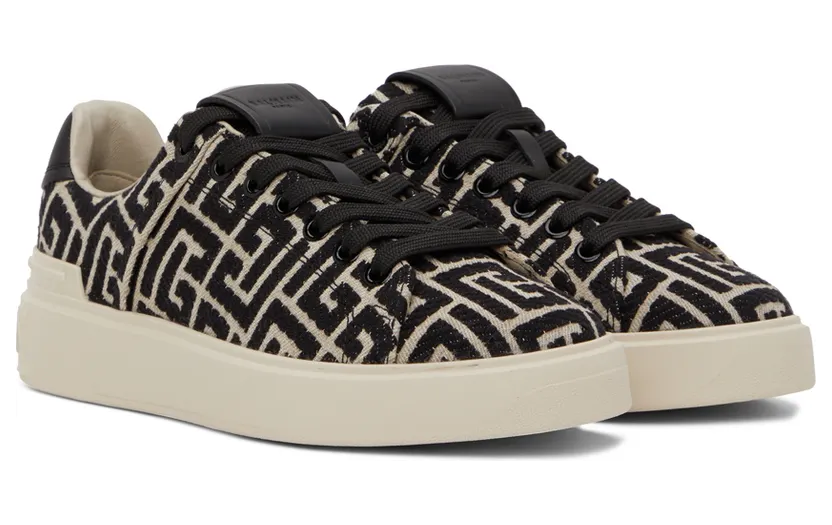 Balmain Beige & Black Jacquard B Court Sneakers (YN1VI690TJCM) (4)