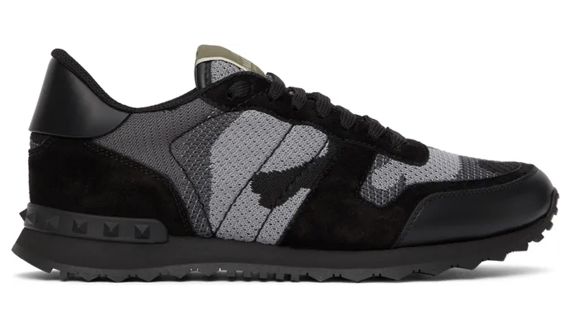 Valentino Garavani Black & Blue Camo Rockrunner Sneakers (WY0S0723QRK)
