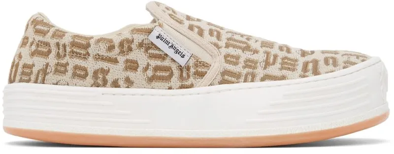 Palm Angels Beige & Brown Monogram Snow Slip (PMIA063F21FAB0016061)
