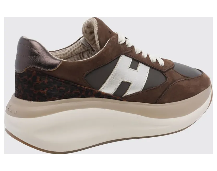 Hogan Maxi I Active Nubuck and Pony-Effect Leather Sneakers with Platform Sole Brown (HXW7140GA40VHL0R1W) (2)