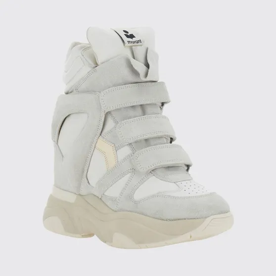 Isabel Marant Balskee High-Top Leather Wedge Trainers with Velcro White (BK0009FAA1E17S20WH)