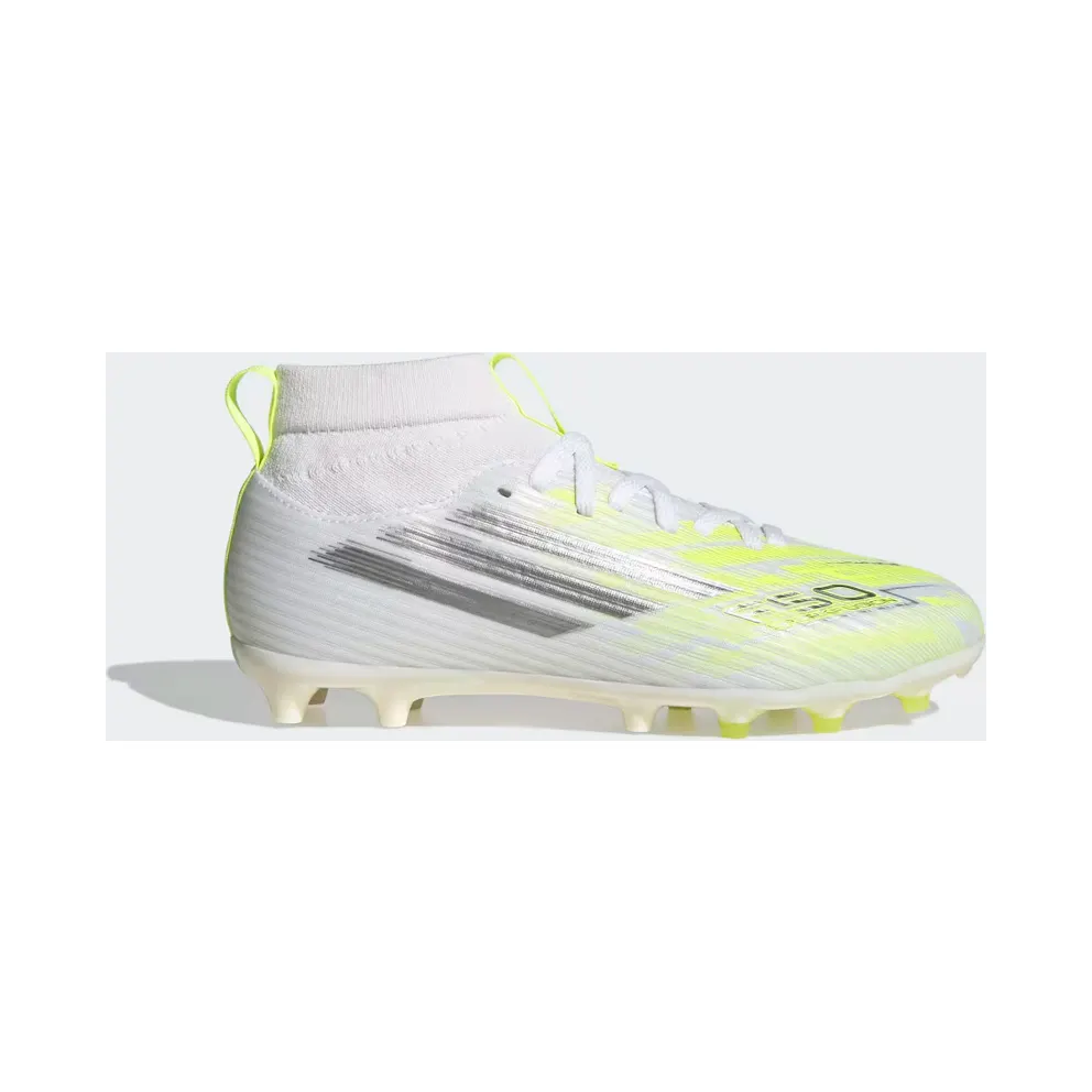 adidas F50 Sparkfusion League Mid Cut Firm Ground / Artificial Ground Football Boots Kids “Cloud White / Iron Metallic / Hi-Res Yellow” (IH1772)