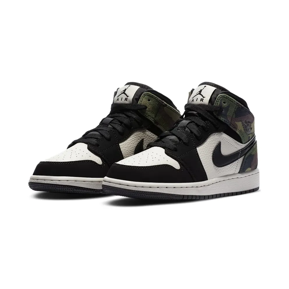 Jordan 1 Mid Camo (GS) Light Bone/Black (CW5550-001)