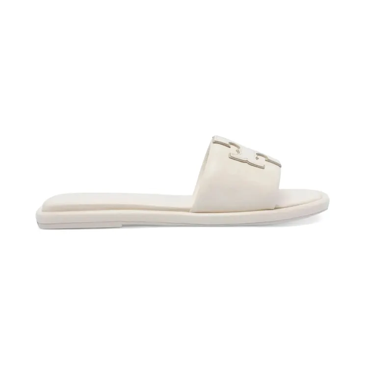 Tory Burch Double T Sport Slide Sandals Light Cream Gold (79985-100)