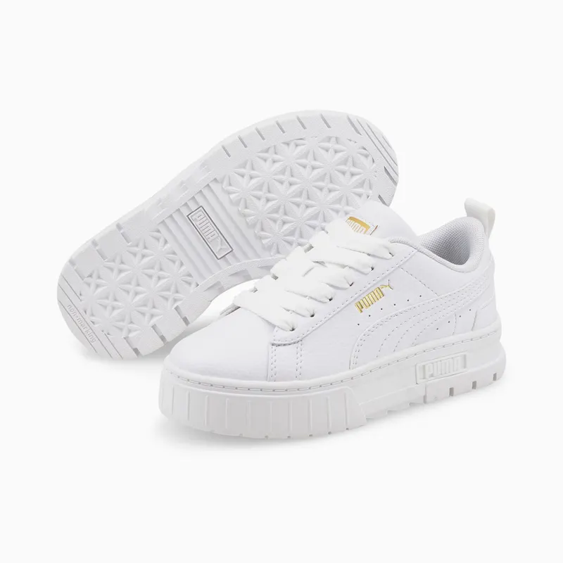 PUMA Mayze Leather Kids’ White/Gold (384528-01)