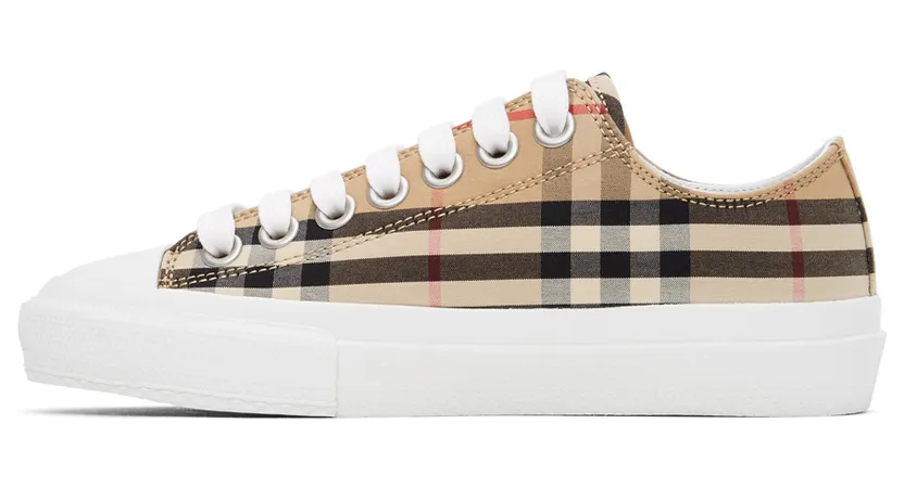 Burberry Logo Print Vintage Check Cotton Sneakers Archive Beige (W) (8024301) (3)