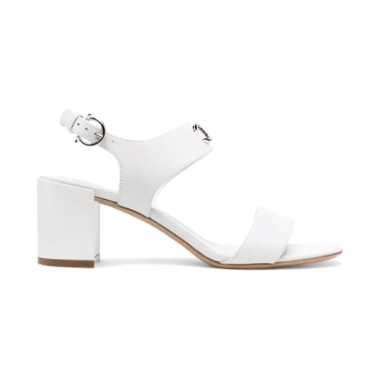 Ferragamo 55mm Gancini Logo-Plaque Sandals White (01C094749553)