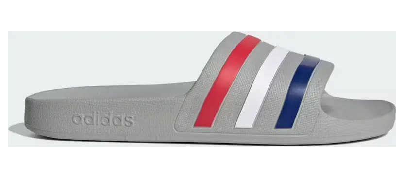 adidas Adilette Aqua Slides “Grey Two / Mystery Ink / Pure Ruby” (HQ2447)