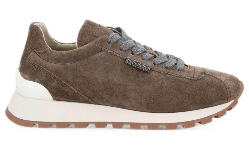 Brunello Cucinelli Wildleder-Sneakers mit Monili-Kette “Brown” (MZSFG2110C8769)
