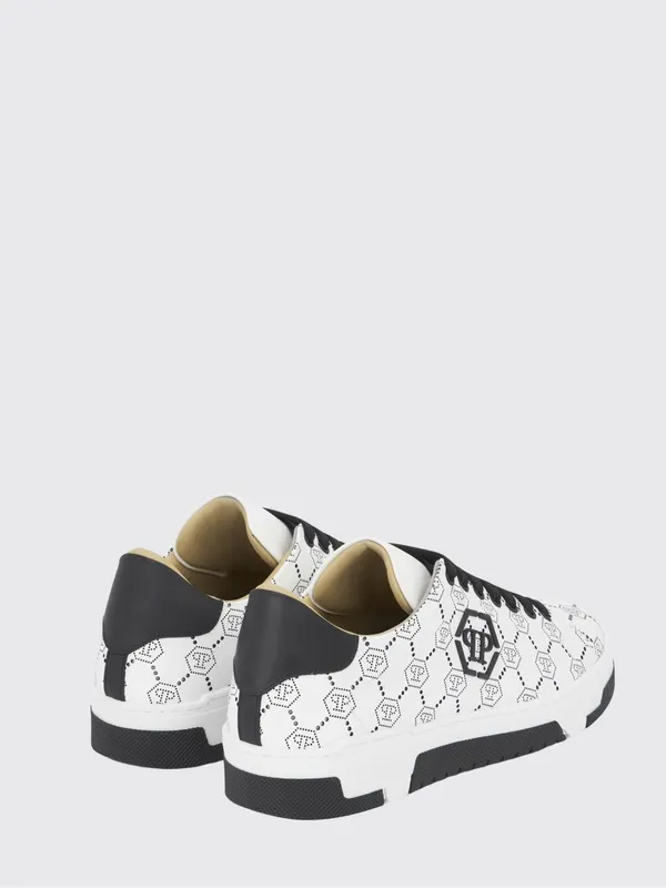 Philipp plein Low-Top Leather Sneakers with Rhinestone Hexagon Logo Black 1 (PAESUSC0770PLE010N02) (2)