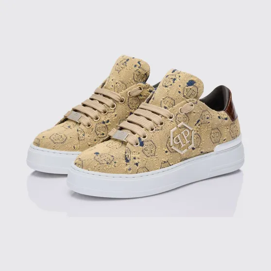 Philipp plein Bleached Denim Sneakers with Hexagon Jacquard Brown (SAFSUSC0917PTE021N04)