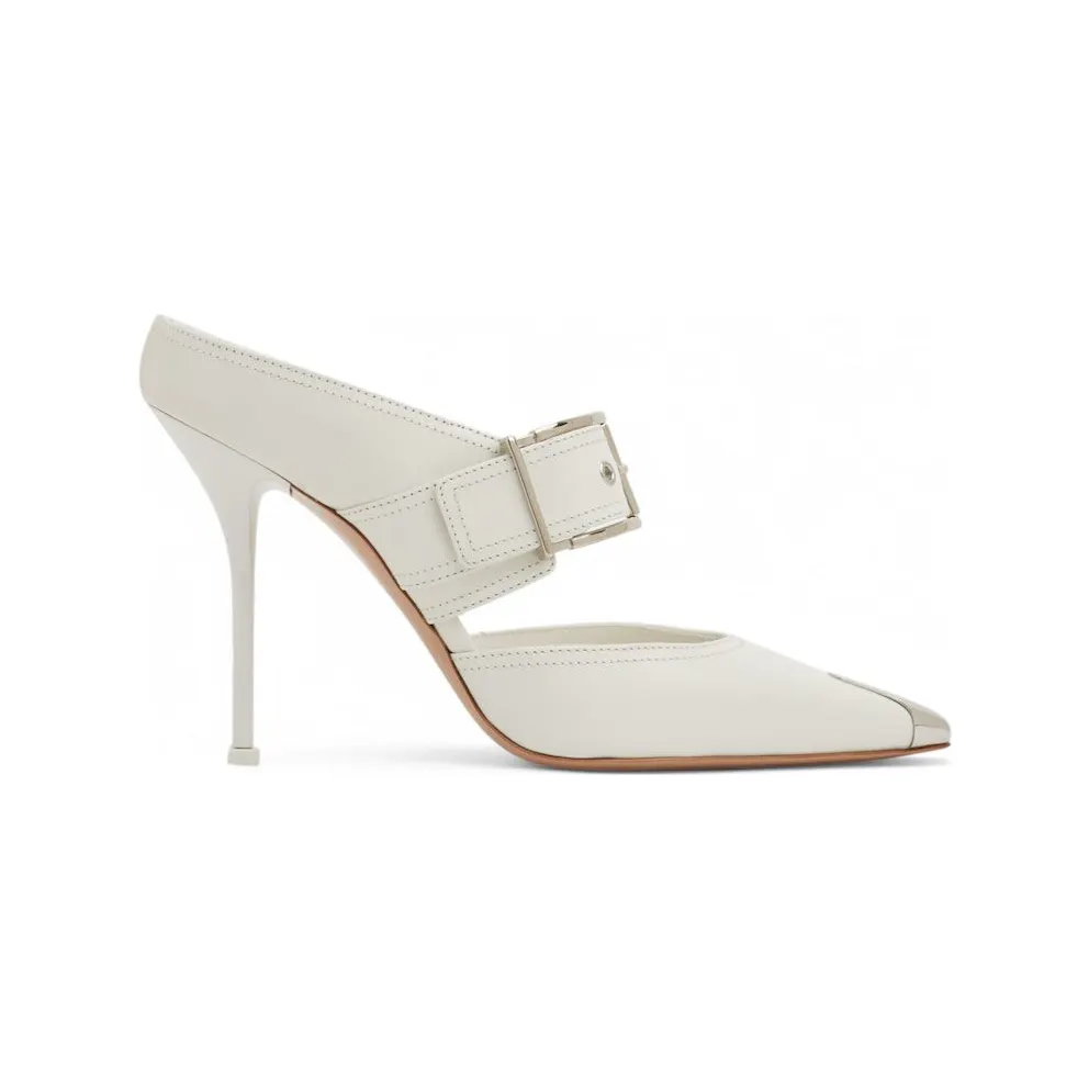 Alexander McQueen Punk Buckle Mules New Ivory Silver (709992 WHSWD 9359)