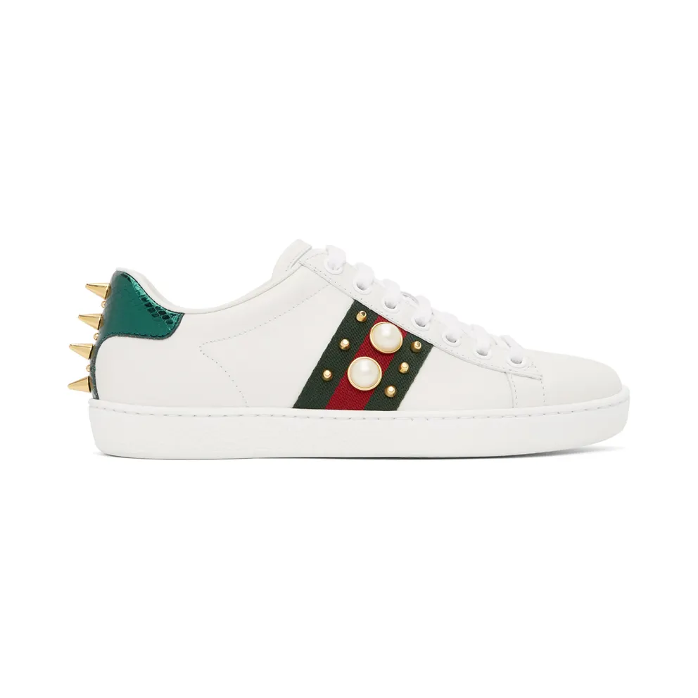Gucci White Pearl Stud New Ace Sneakers (431887 02JP0)