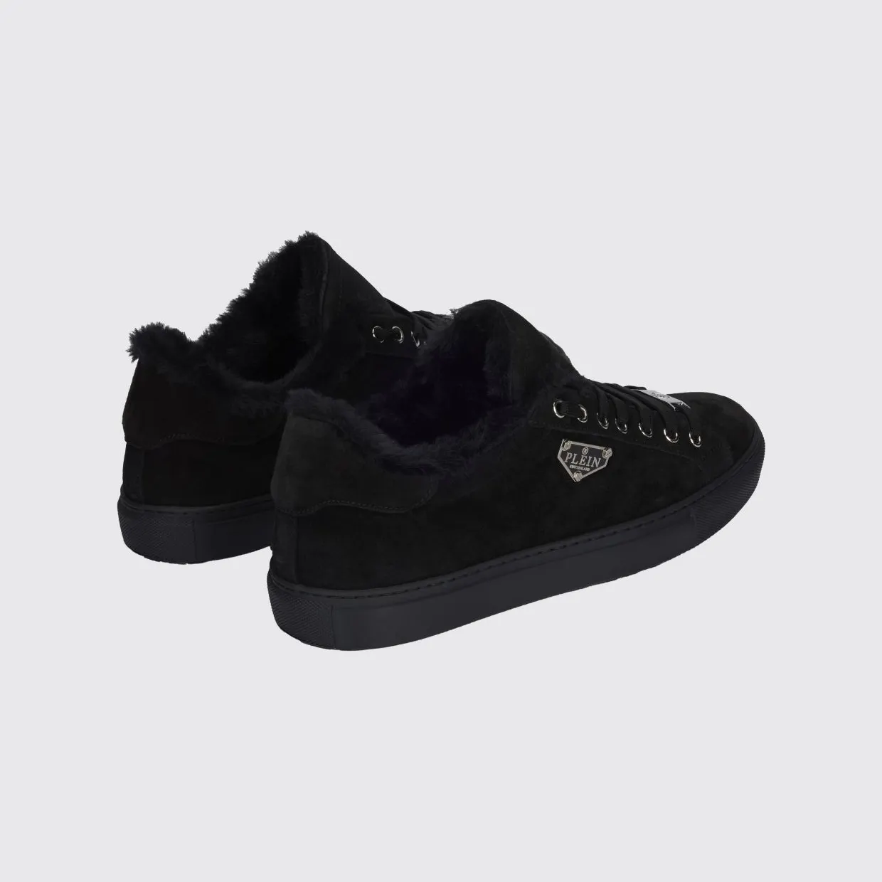 Philipp plein Suede Low-Top Sneakers with Shearling Lining Black (LADSMSC4069PLE009N02) (2)