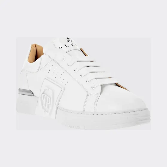 Philipp plein Low-Top Hexagon Sneakers in Smooth Leather with Tone-on-Tone Rubber Logo White (FACSUSC0474PLE025N01)