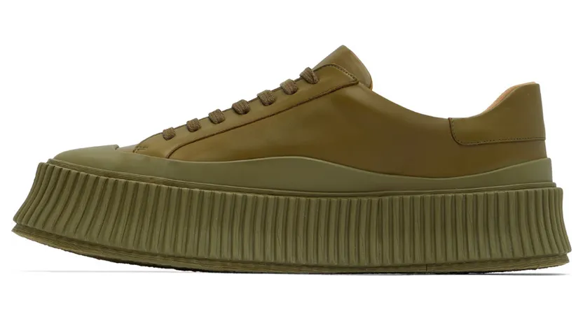 Jil Sander Khaki Agnellato Platform Sneakers (JS32108A_15211) (3)