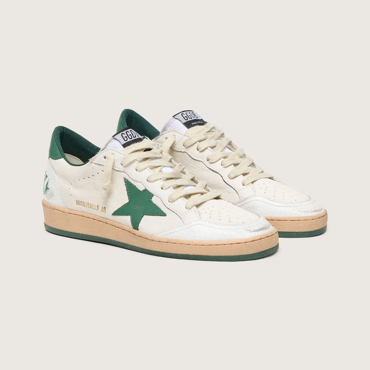 Golden Goose Ball Star Wishes In White Nappa Leather With Green Leather Star And Heel Tab (GWF00117.F005821.10361) (2)