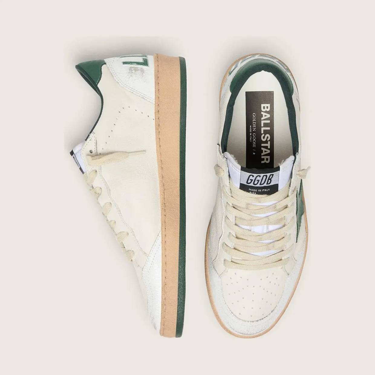 Golden Goose Ball Star Wishes In White Nappa Leather With Green Leather Star And Heel Tab (GWF00117.F005821.10361) (3)