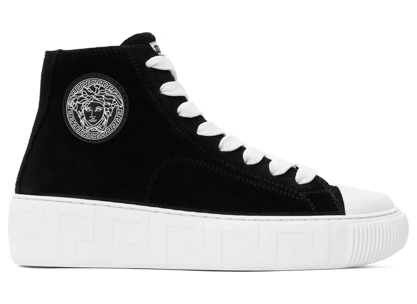 Versace Black Suede Greca High-Top Sneakers (DST643D_1A00784_1B000)