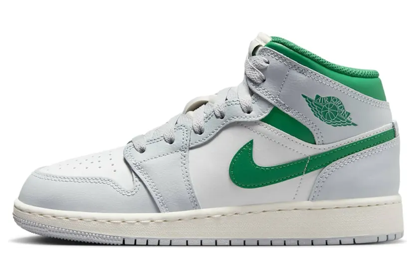 Jordan 1 Mid GS “Summit White / Pure Platinum / Sail / Pine Green” (DQ8423-142)