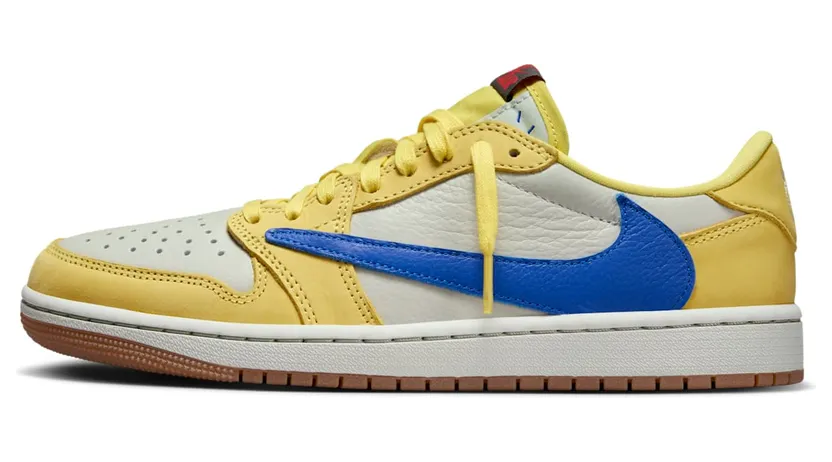 Jordan x Travis Scott Air Jordan 1 Low “Canary/Racer Blue/Light Silver/Gum Medium Brown” (DZ4137-700)