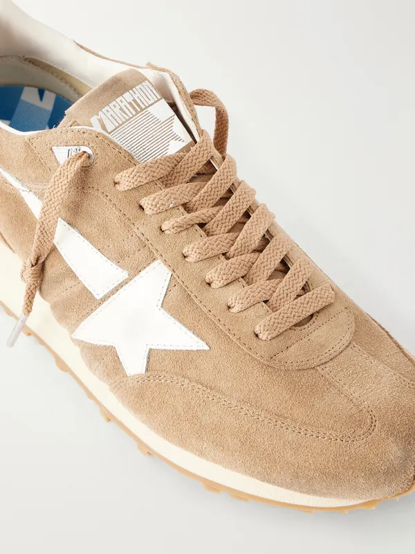 Golden Goose Marathon Metallic Leather-Trimmed Suede Sneakers Tan (GMF01071.F008445) (5)