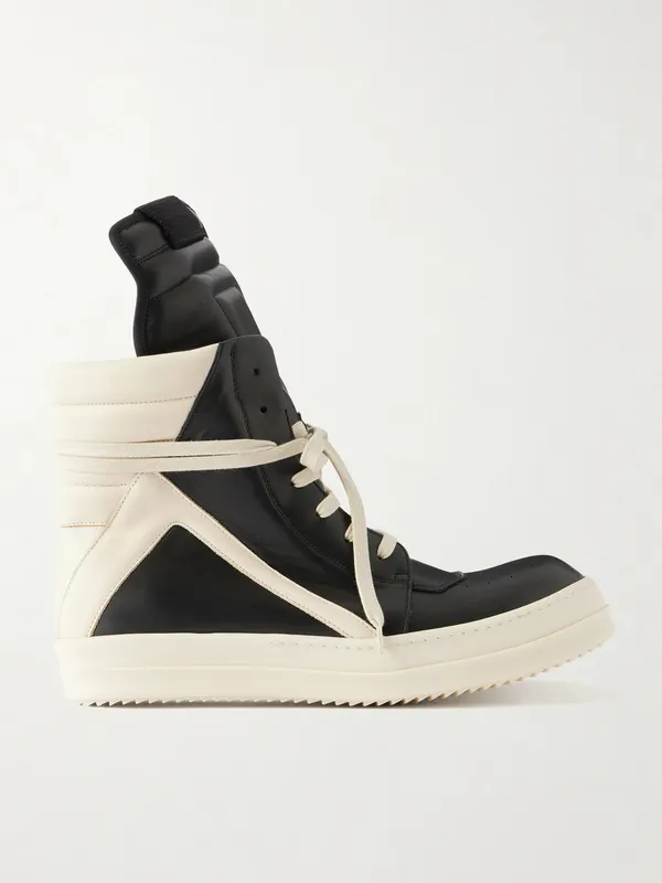 Rick Owens Geobasket Panelled Leather and Rubber Sneakers Black (RU02F4894)