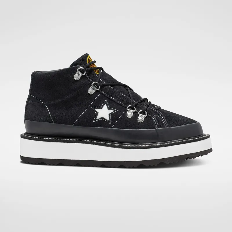 Converse Fleece Lined Boot One Star Thick Sole Black White (566163C)