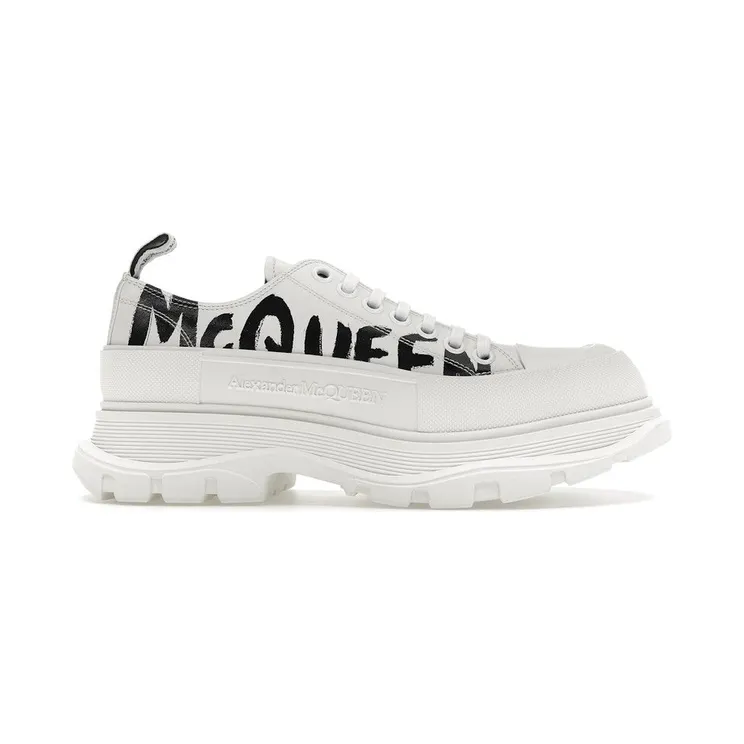 Alexander McQueen Tread Slick Low Lace Up Leather Graffiti White Black White (682423WIABD9488)