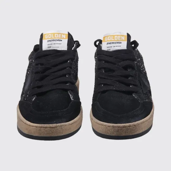 Golden goose Ball Star Leather Trainers with Worn-Out Effect and Glitter Black (GWF00117F00398990100)