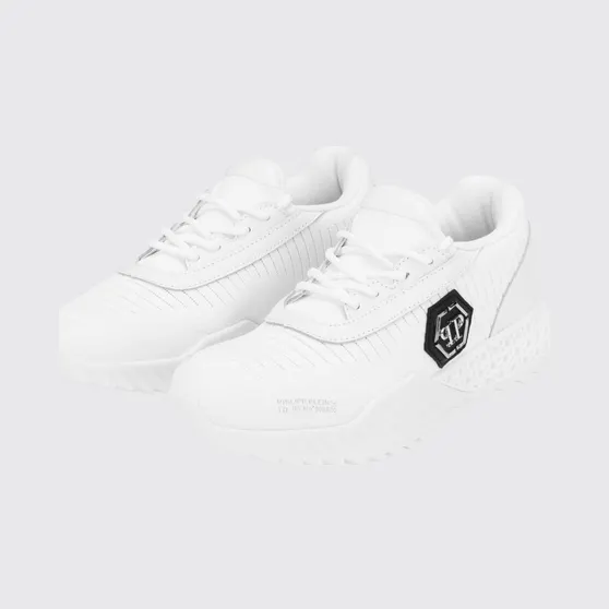 Philipp plein Hexagon Runner Low-Top Sneakers in Leather and Knit with Monogram White (LABSUSC0079PTE003N01)