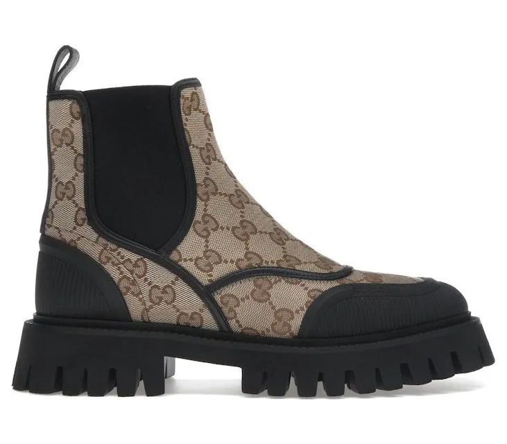 Gucci GG Jacquard Canvas Ankle Boots Beige Ebony (751711 FABSQ 9751)