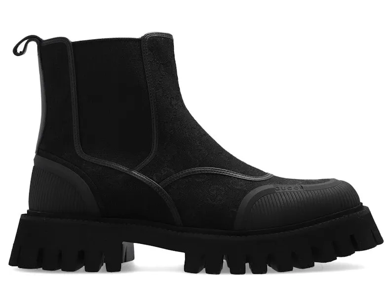 Gucci GG Jacquard Canvas Ankle Boots Triple Black (739777 FAB5I 1000)