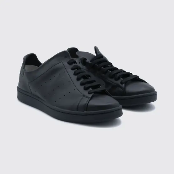 Y-3 Diagonal Stan Smith Leather Sneakers with Printed Logo and Round Toe Black (KZ9073)