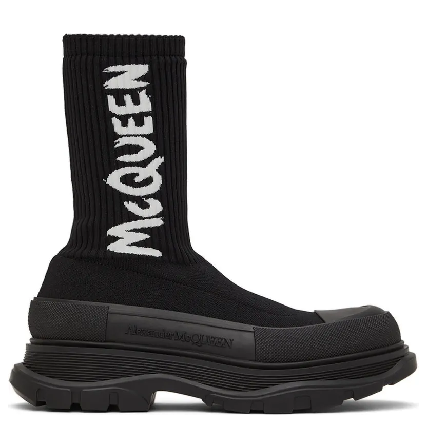 Alexander McQueen Beige Graffiti Knit Tread Slick Sneakers (705671W4TV1)