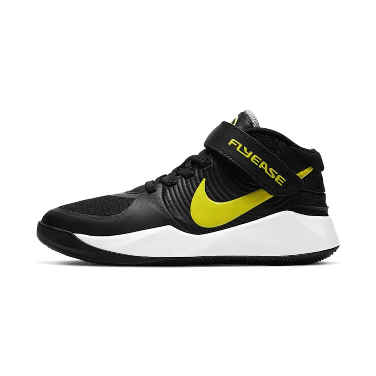 Nike Team Hustle D 9 FlyEase “Black / White / Light Smoke Grey / High Voltage” (BV2952-013)