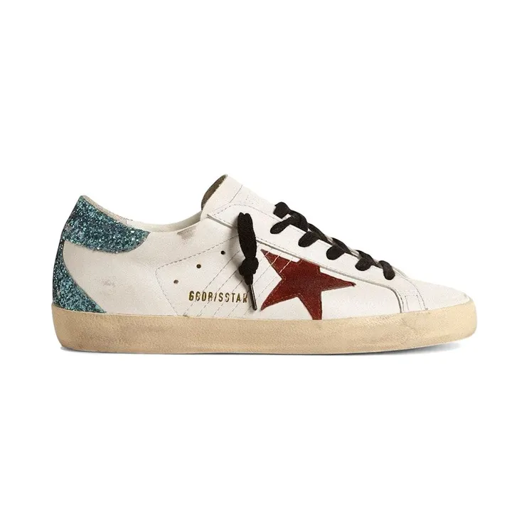 Golden Goose Super-Star White Burgundy Light Blue Glitter Heel (GWF00102.F004677.82320)