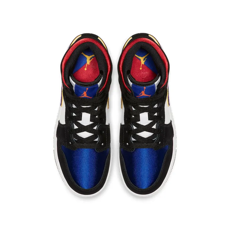 Jordan 1 Mid Lakers Top 3 (GS) Black/Field Purple-White-Gym Red-Rush Blue-Amarillo (BQ6931-005)