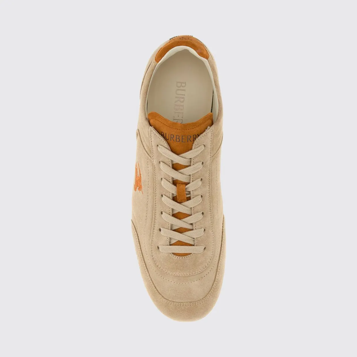 BURBERRY Knight Suede Calfskin Sneakers with Embroidered EKD Logo Silver (8127477) (2)