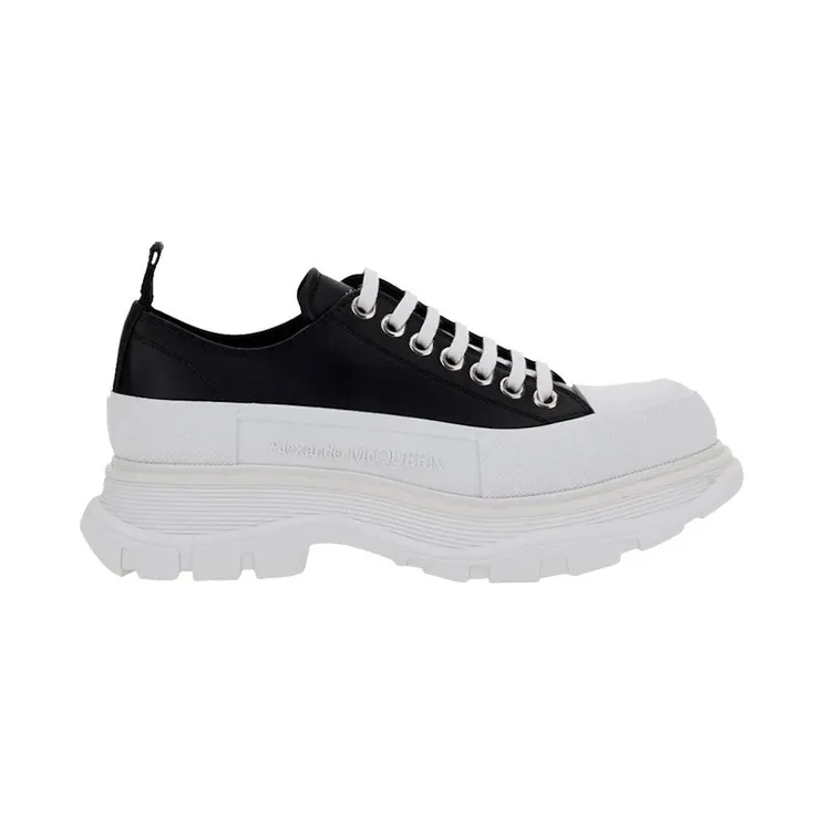 Alexander McQueen Tread Slick Low Lace Up Black Leather White (627225WHZ621071)