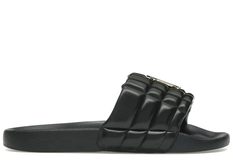 Burberry Monogram Motif Quilted Lambskin Slides Black Gold-tone (8048192)