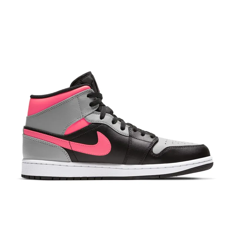 Jordan 1 Mid Pink Shadow Black/Hot Punch-Light Smoke Grey (554724-059)