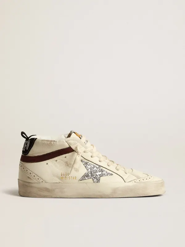 Golden Goose Mid Star In White Nappa Leather With Silver Glitter Star (GWF00122.F003998.15406)